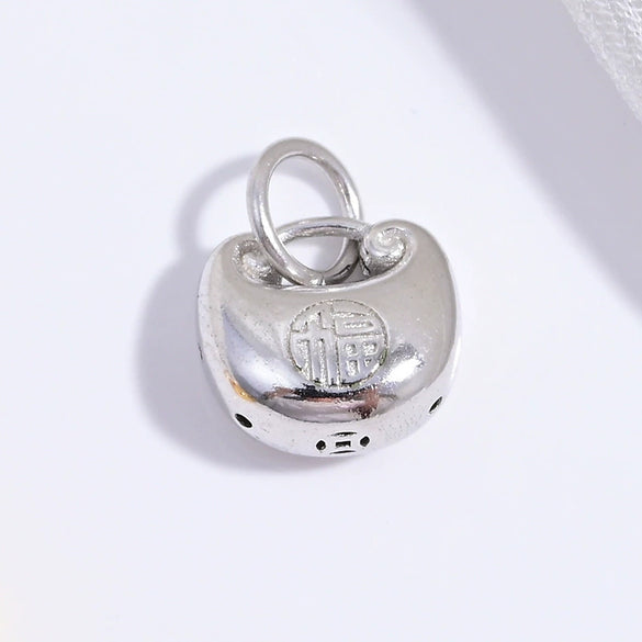 Wholesale Pendant Silver 925 Sterling Geometric Handmade Electroplated Lucky Bag Lock Bell Diy Braided Rope Accessories