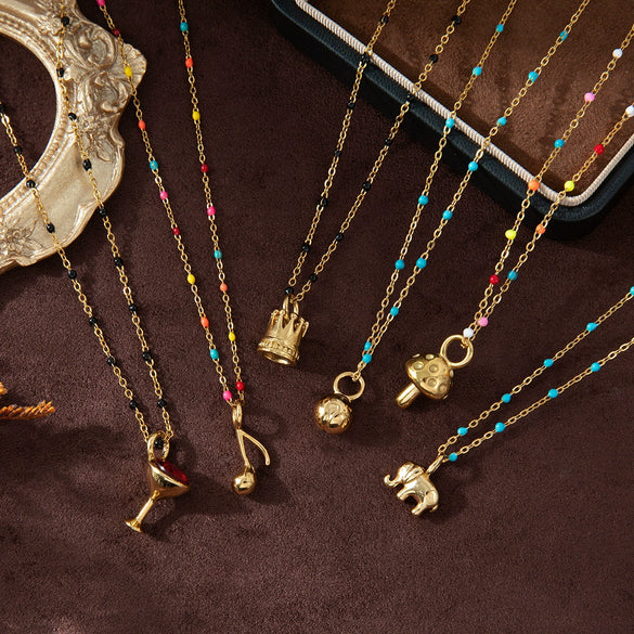 Wholesale Pendant Stainless Steel Elephant Mushroom Bead Chain Geometric Style Vacuum Plated 18K Gold Color