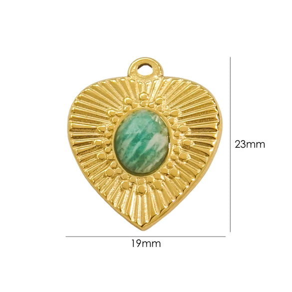 Wholesale Pendant Stainless Steel Inlaid Natural Stone Heart Shape Embossed Electroplated Retro Fashion