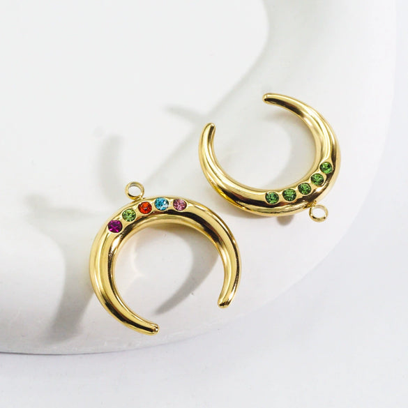 Wholesale Pendant Stainless Steel Zircon Inlaid Colored Diamond Moon Shape Electroplating Process