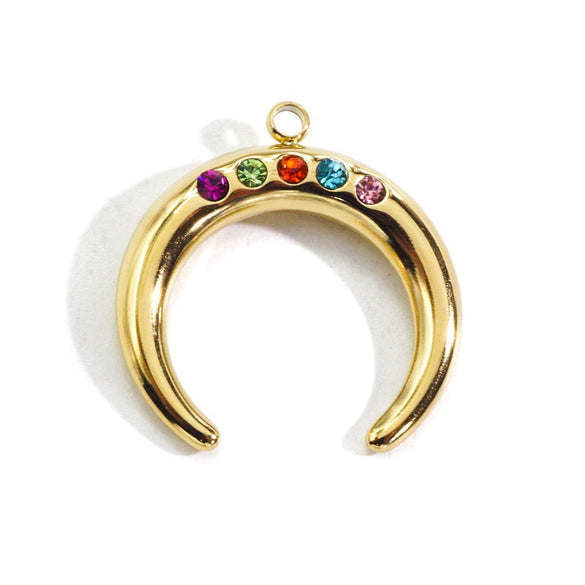 Wholesale Pendant Stainless Steel Zircon Inlaid Colored Diamond Moon Shape Electroplating Process