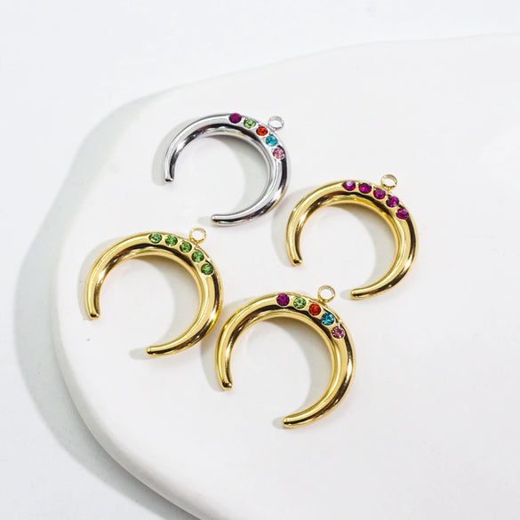 Wholesale Pendant Stainless Steel Zircon Inlaid Colored Diamond Moon Shape Electroplating Process
