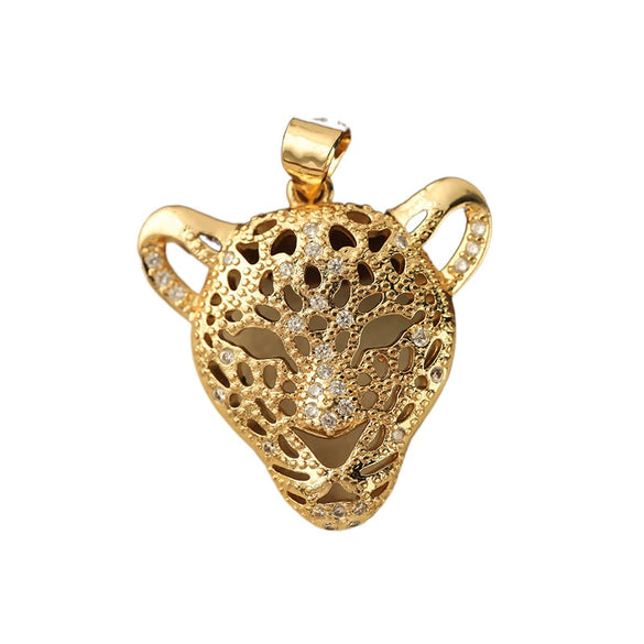 Wholesale Personality Animal Leopard Head Hollow Plated Copper Pendant Necklace For Female