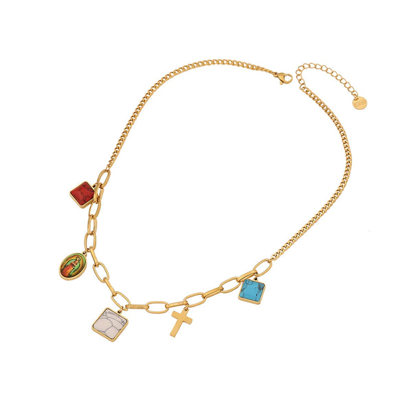 Wholesale Personality Doublelayer Cross Stainless Steel Electroplated Necklace For Women