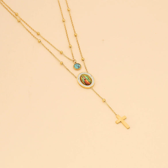 Wholesale Personality Doublelayer Cross Stainless Steel Electroplated Necklace For Women