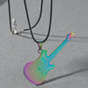Wholesale Personality Fashion Stainless Steel And Titanium Steel Guitar Music Pendant Necklace With Geometric Pattern And Polishing Treatment Pearl Chain Style Hip Hop Jewelry