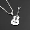 Wholesale Personality Fashion Stainless Steel And Titanium Steel Guitar Music Pendant Necklace With Geometric Pattern And Polishing Treatment Pearl Chain Style Hip Hop Jewelry