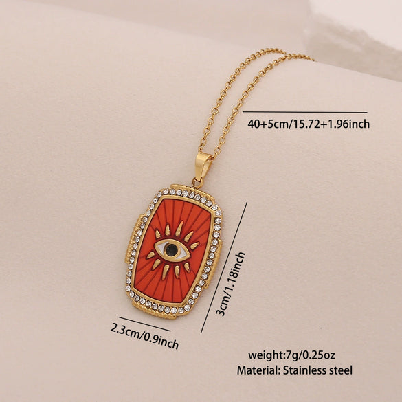 Wholesale Personality Geometric Stainless Steel Dripping Oil Eye Pendant Necklace With O Word Chain