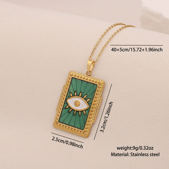 Wholesale Personality Geometric Stainless Steel Dripping Oil Eye Pendant Necklace With O Word Chain