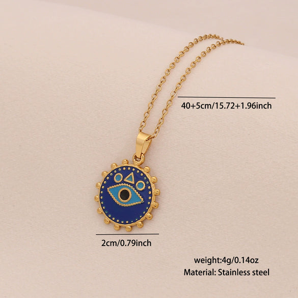 Wholesale Personality Geometric Stainless Steel Dripping Oil Eye Pendant Necklace With O Word Chain