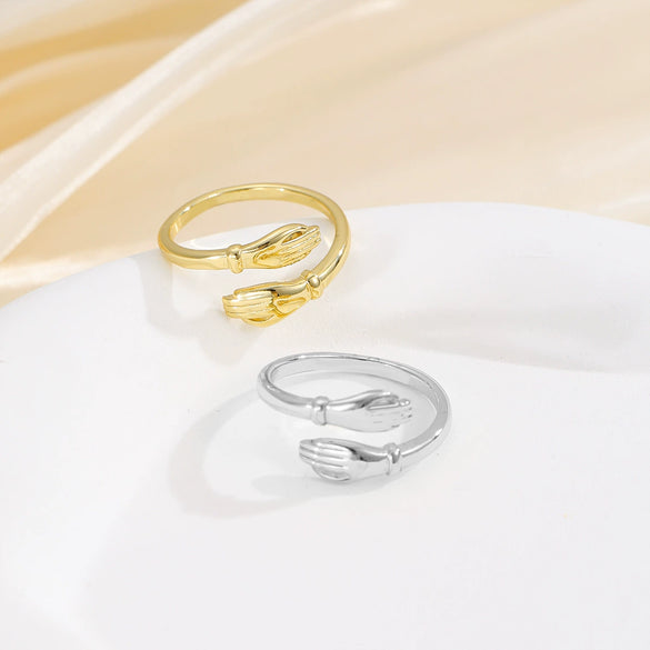 Wholesale Personality Hands Hug Couple Opening Adjustable Copper Ring