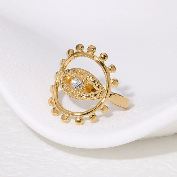 Wholesale Personality High End Devil's Eye Open Ring In Stainless Steel With 18K Gold Plated Electroplating For Women