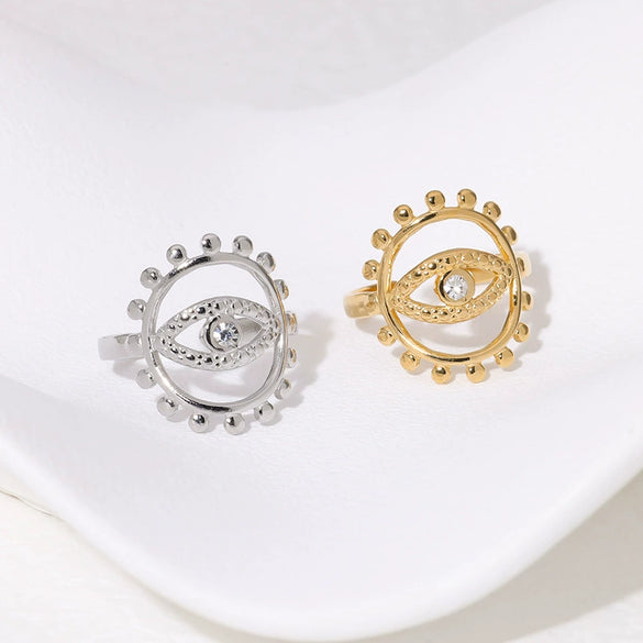 Wholesale Personality High End Devil's Eye Open Ring In Stainless Steel With 18K Gold Plated Electroplating For Women