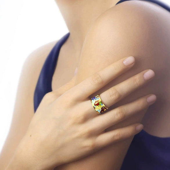 Wholesale Personality Ladies Ring Copper Geometric Dripping Oil Enamel
