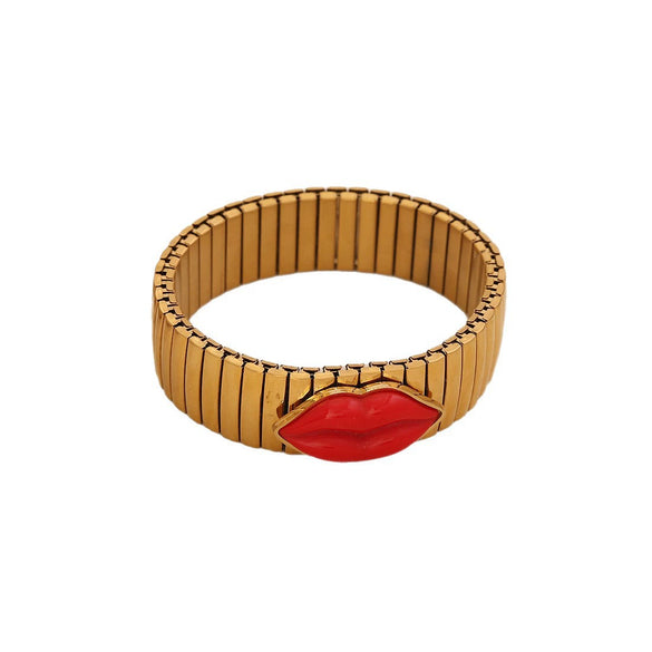 Wholesale Personalized Electroplated Stainless Steel Lip Bracelet And Ring Set