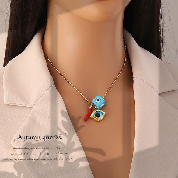 Wholesale Personalized Eye And Small Pepper Coral Copper Pendant Necklace