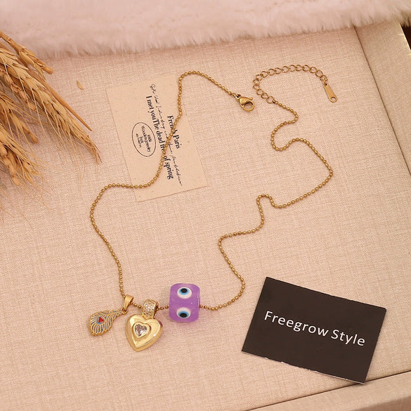 Wholesale Personalized Eye And Small Pepper Coral Copper Pendant Necklace