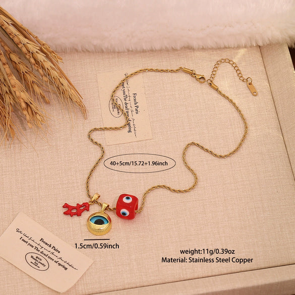 Wholesale Personalized Eye And Small Pepper Coral Copper Pendant Necklace