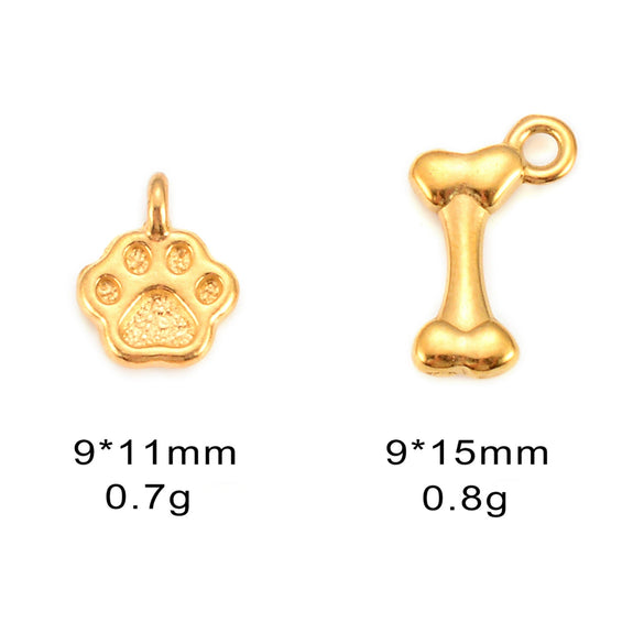Wholesale Pet Accessories Stainless Steel Cute Cartoon Pet Paw Dog Bone Mini Pendant Necklace With Electroplating