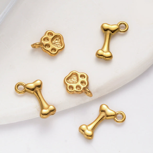 Wholesale Pet Accessories Stainless Steel Cute Cartoon Pet Paw Dog Bone Mini Pendant Necklace With Electroplating
