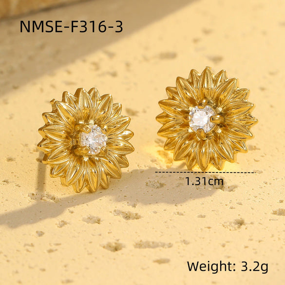 Wholesale Petal Pearl Stainless Steel Earrings With Flower Texture And Electroplating Light Luxury Exaggerated Style For Women