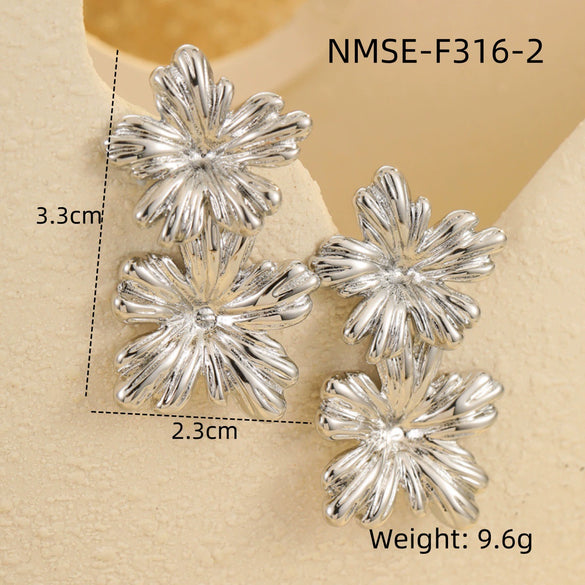 Wholesale Petal Pearl Stainless Steel Earrings With Flower Texture And Electroplating Light Luxury Exaggerated Style For Women