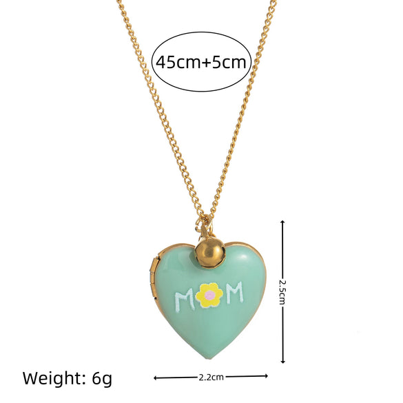 Wholesale Photo Album Necklace Titanium Steel Heart Shape Oil Drop Printing Electroplated Real Gold