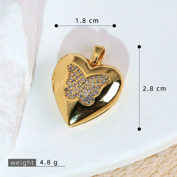 Wholesale Photo Album Pendant Copper Heart Shape Micro Inlay Diamond Electroplated