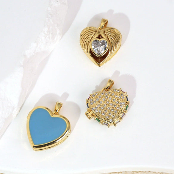 Wholesale Photo Album Pendant Copper Heart Shape Micro Inlay Diamond Electroplated