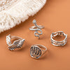 Wholesale 6Piece Set Bohemian Style Leaf Geometric Ring And Open Bracelet Combination In Alloy With Electroplating For Women