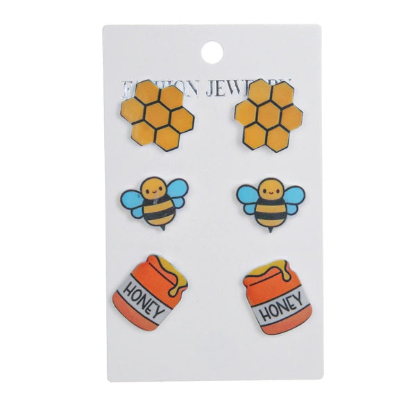 Wholesale 3 Piece Set Creative Bee Earrings With Cute Bee Fruit Chicken Acrylic Pendant For Women