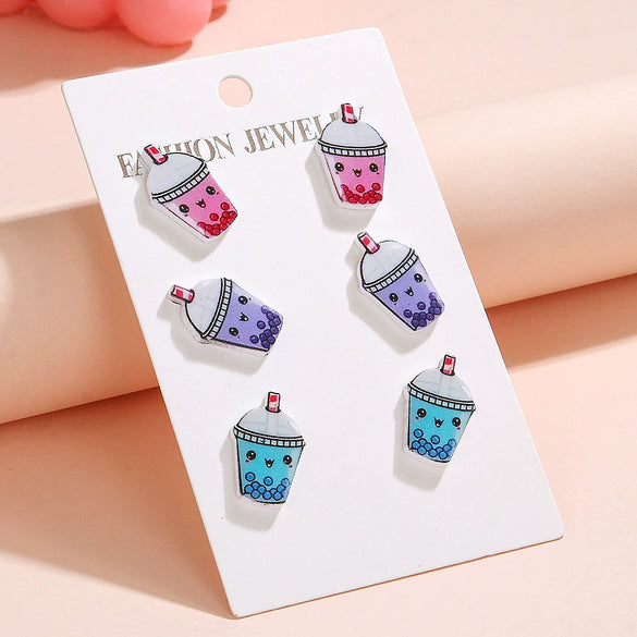 Wholesale 3 Piece Set Creative Bee Earrings With Cute Bee Fruit Chicken Acrylic Pendant For Women