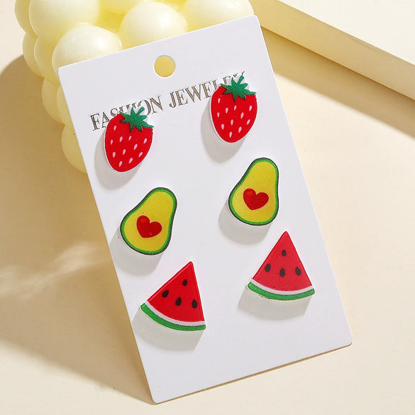 Wholesale 3 Piece Set Creative Bee Earrings With Cute Bee Fruit Chicken Acrylic Pendant For Women