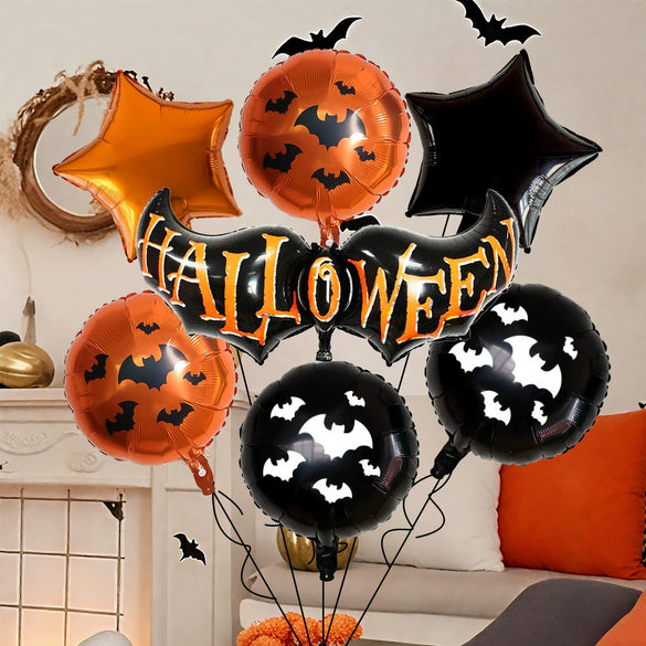 Wholesale 7 Piece Set Halloween Bat Balloons Aluminum Film Cartoon Animal Alien Shaped Party Decoration With Bat Wings Arrangement