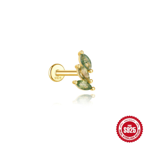 Wholesale Piercing Ear Bone Nail S925 Sterling Silver Geometric Natural Moss Agate Diamondset Environmentally Friendly Electroplated Unisex