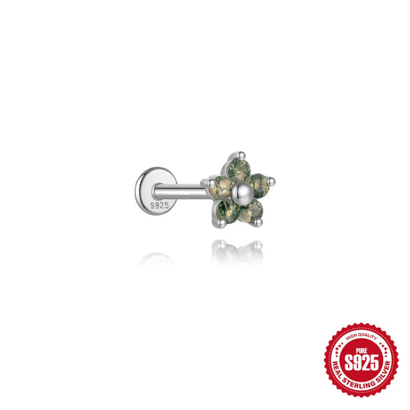 Wholesale Piercing Ear Bone Nail S925 Sterling Silver Geometric Natural Moss Agate Diamondset Environmentally Friendly Electroplated Unisex