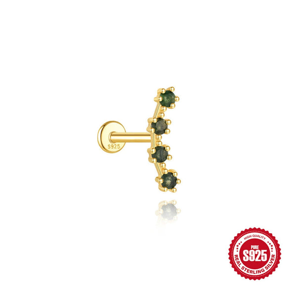 Wholesale Piercing Ear Bone Nail S925 Sterling Silver Geometric Natural Moss Agate Diamondset Environmentally Friendly Electroplated Unisex