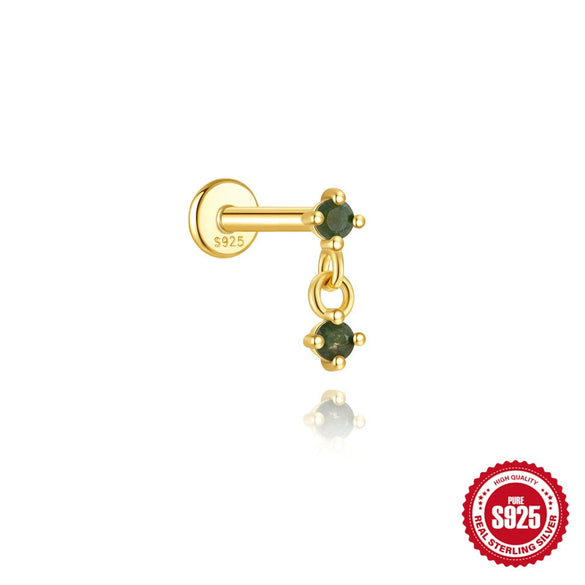Wholesale Piercing Ear Bone Nail S925 Sterling Silver Geometric Natural Moss Agate Diamondset Environmentally Friendly Electroplated Unisex