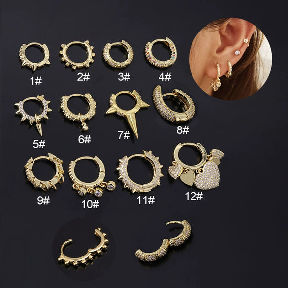 Wholesale Piercing Earrings Copper Inlaid Zircon Rivet Irregular Geometric Electroplating