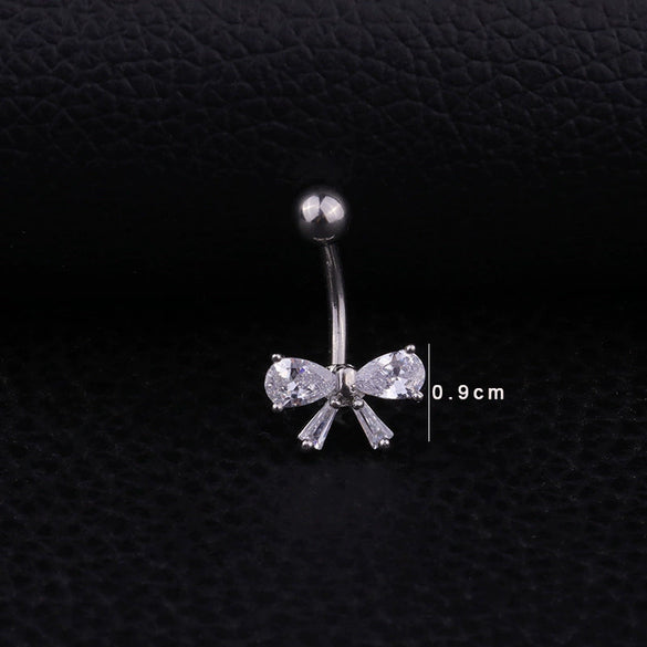 Wholesale Piercing Jewelry Stainless Steel Inlaid Zircon Bow Navel Nail Unisex
