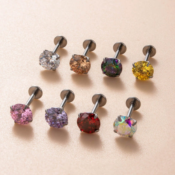 Wholesale Piercing Jewelry Titanium Alloy Inlaid With Colorful Zircon Geometric Style Electroplated