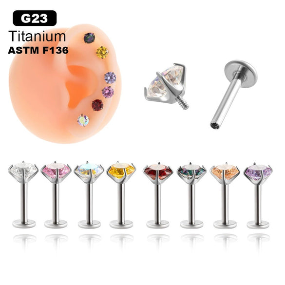 Wholesale Piercing Jewelry Titanium Alloy Inlaid With Colorful Zircon Geometric Style Electroplated