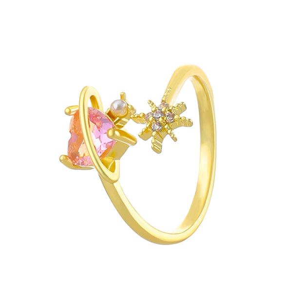 Wholesale Pink Love Opening Ring For Women Alloy With Micro Inlaid Zircon Heart Shaped Design