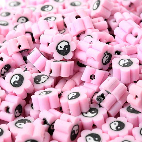 Wholesale Pink Mixed Color Tai Chi Flower Soft Clay Beads For Diy Bracelet Beaded Jewelry Accessories Painted With Flower Pattern