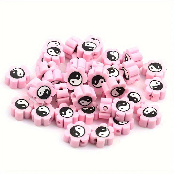 Wholesale Pink Mixed Color Tai Chi Flower Soft Clay Beads For Diy Bracelet Beaded Jewelry Accessories Painted With Flower Pattern