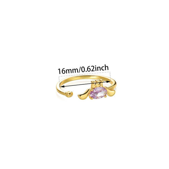 Wholesale Pink Zircon Geometric Copper Ring With Electroplating Unisex And Sweet Personality Open Design