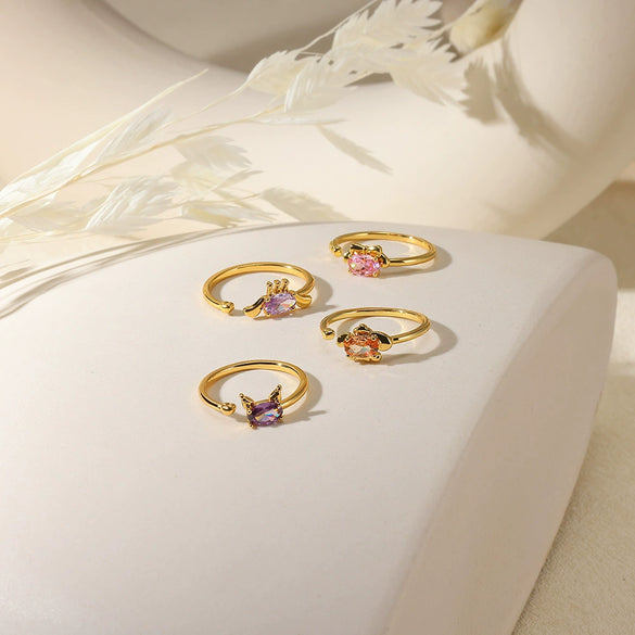 Wholesale Pink Zircon Geometric Copper Ring With Electroplating Unisex And Sweet Personality Open Design