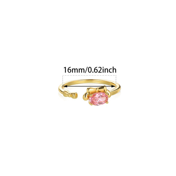 Wholesale Pink Zircon Geometric Copper Ring With Electroplating Unisex And Sweet Personality Open Design