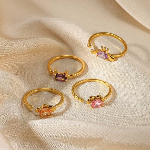 Wholesale Pink Zircon Geometric Copper Ring With Electroplating Unisex And Sweet Personality Open Design