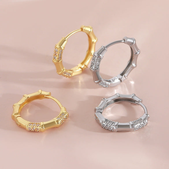 Wholesale Plain Hoop Earrings For Women Copper Geometric Rhinestones Electroplating